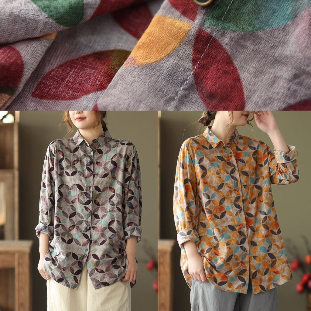 Liora - Lente Tuniek Patroon Fotografie Rode Print Blouse