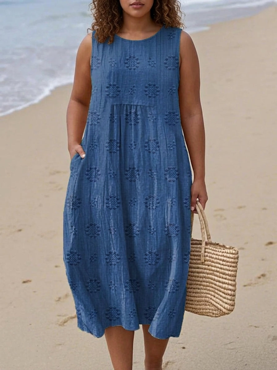 Astrid Geborduurde Midi Jurk