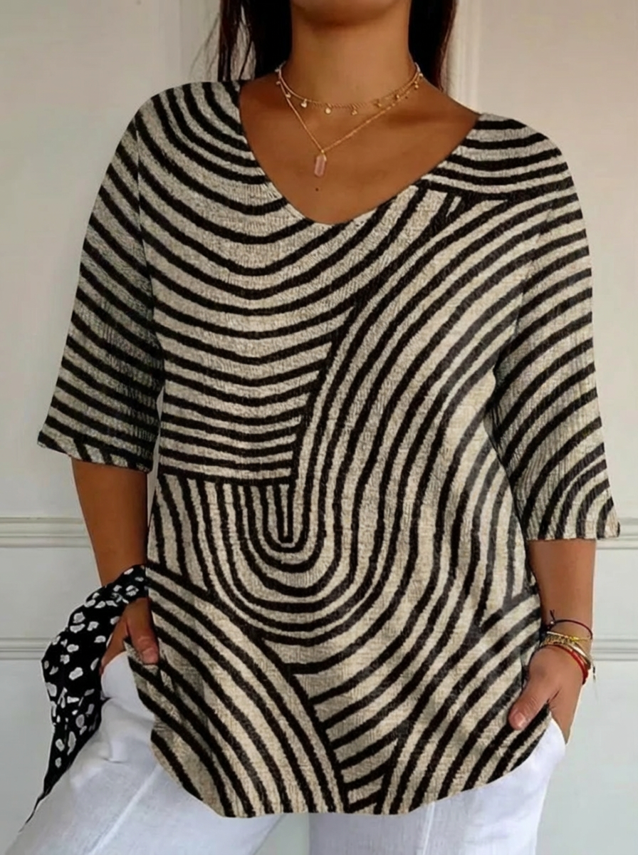 Dames Retro Geometrische Kunst Ronde Lijnprint Casual Pullover Brei
