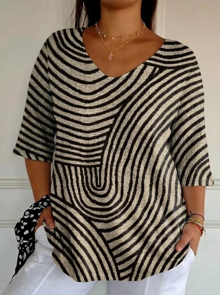 Dames Retro Geometrische Kunst Ronde Lijnprint Casual Pullover Brei