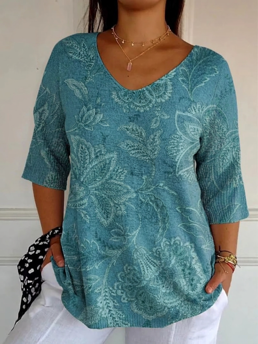 Dames Vintage Etnische Bloemen Kunstprint Casual Pullover Trui