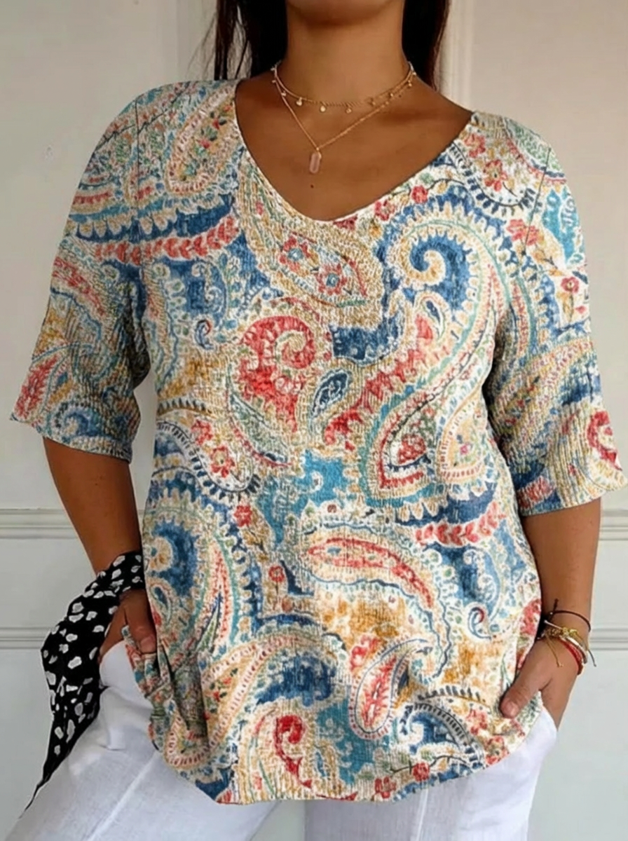 Dames Vintage Etnische Bloemen Kunst Print Casual Pullover Brei
