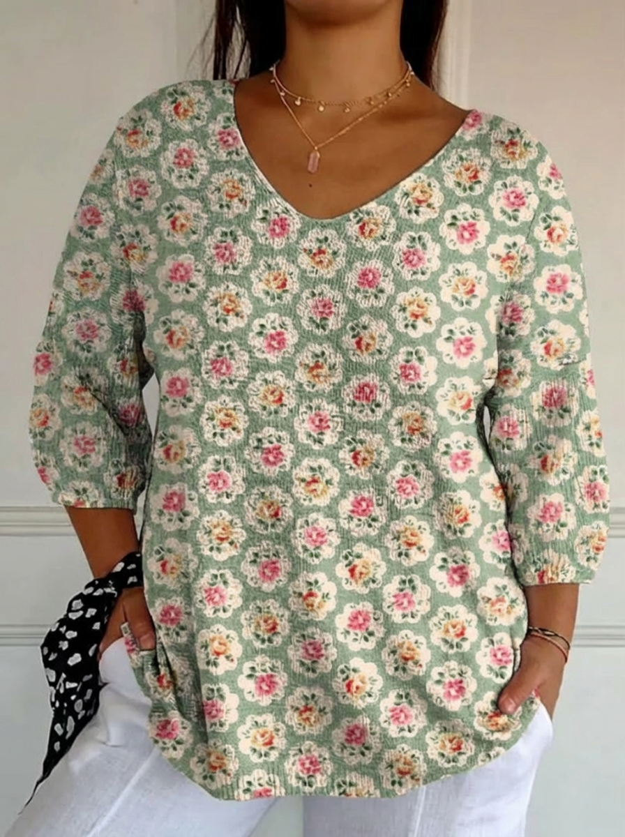 Dames Vintage Etnische Bloemen Kunstprint Casual Pullover Trui
