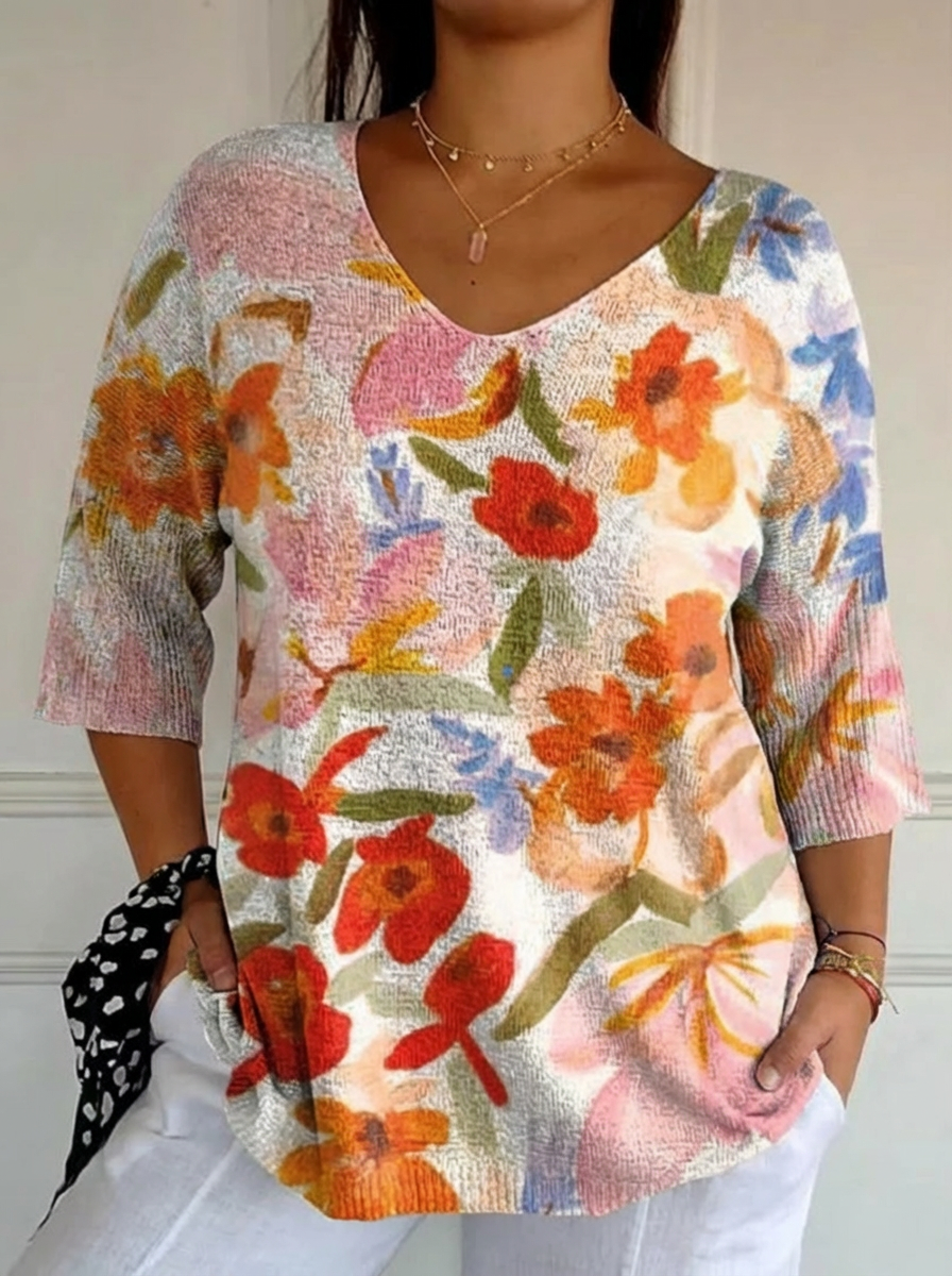 Dames Vintage Kunst Bloem Casual Pullover Gebreid