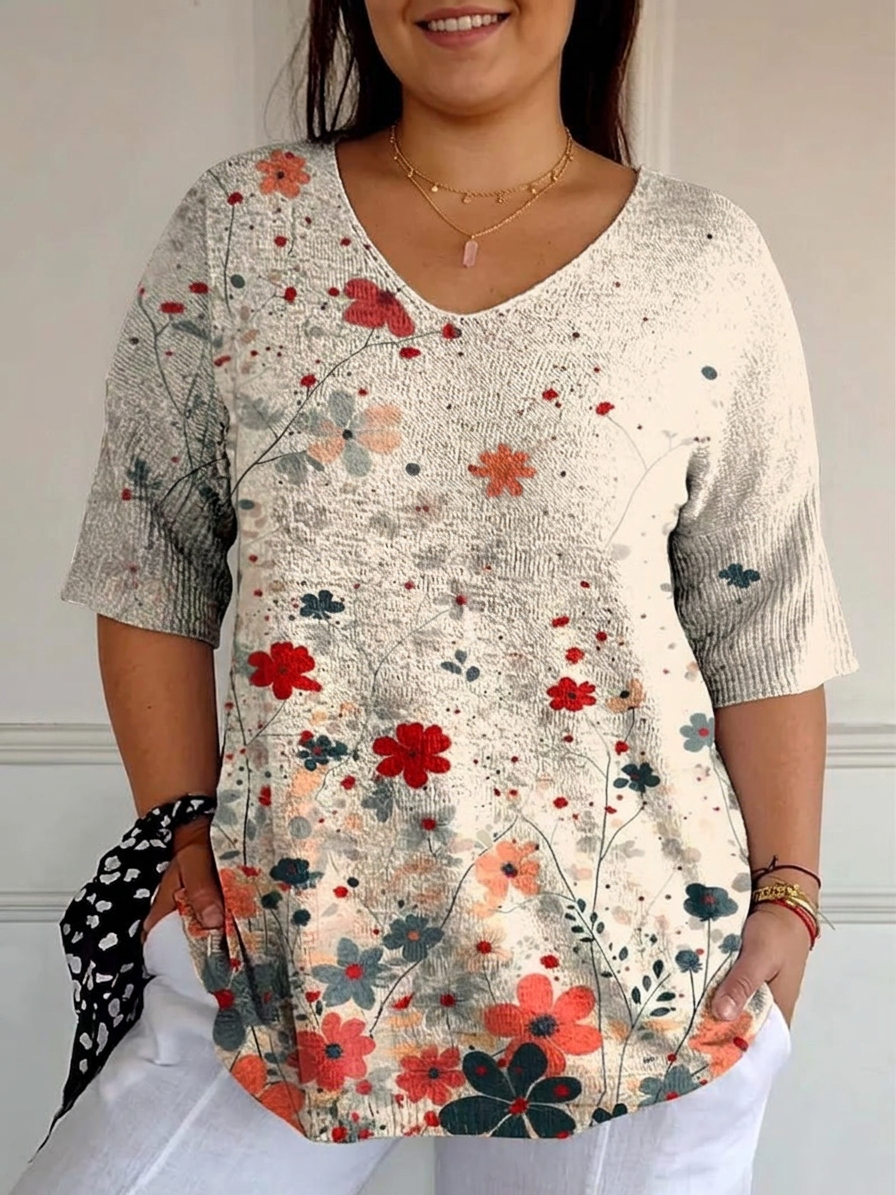 Dames Vintage Bloemenpatroon Kunstprint Casual Breipullover