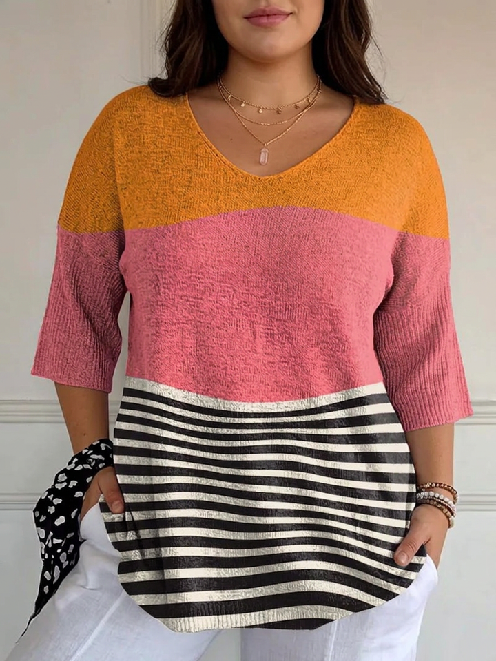 Vrouwen Abstracte Lijnpatroon Kunstprint Casual Gebreide Pullover