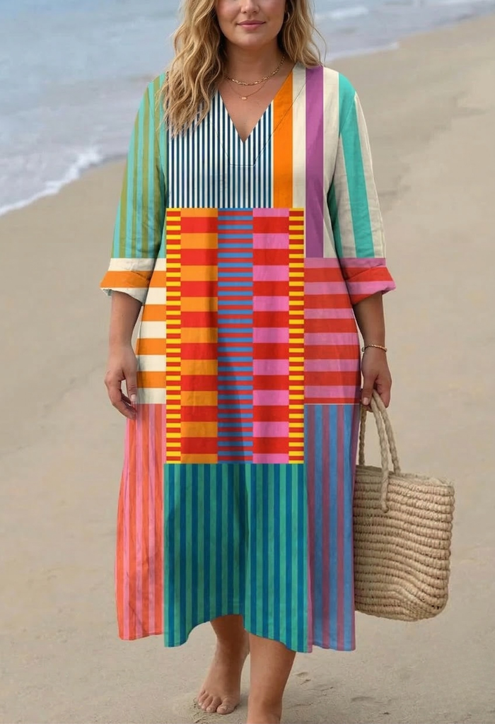 Retro Jurk met Geometrische Print voor Vrouwen