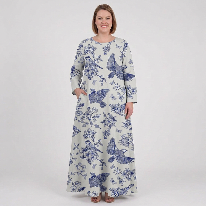 Odette - Maxi Jurk met Vogel- en Botanische Print