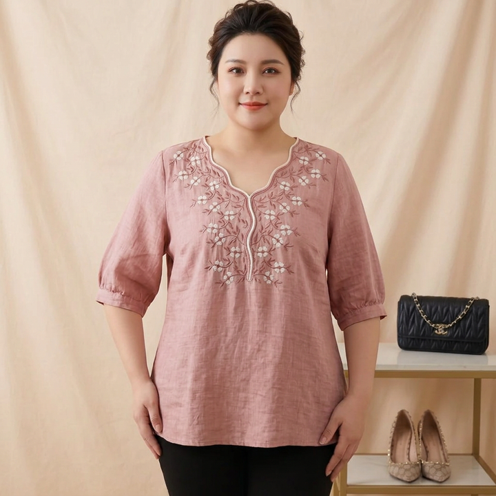 Ingrid - Bloemige Geborduurde Casual Tuniek met Relaxed Fit