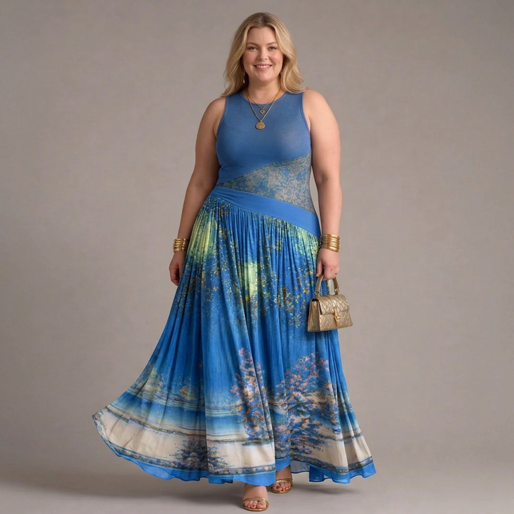 Selma | Mouwloze Geprinte Body en Vloeiende Maxi Rok Jurk