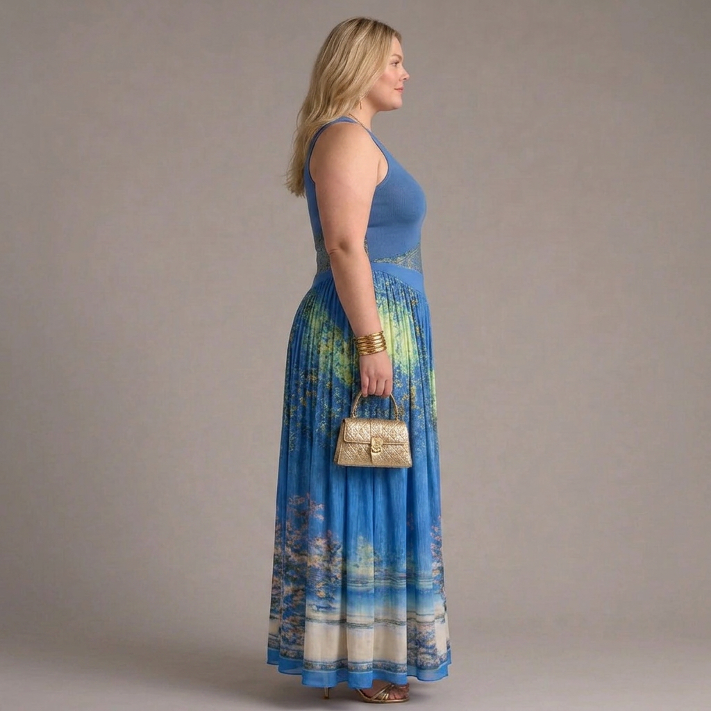 Selma | Mouwloze Geprinte Body en Vloeiende Maxi Rok Jurk
