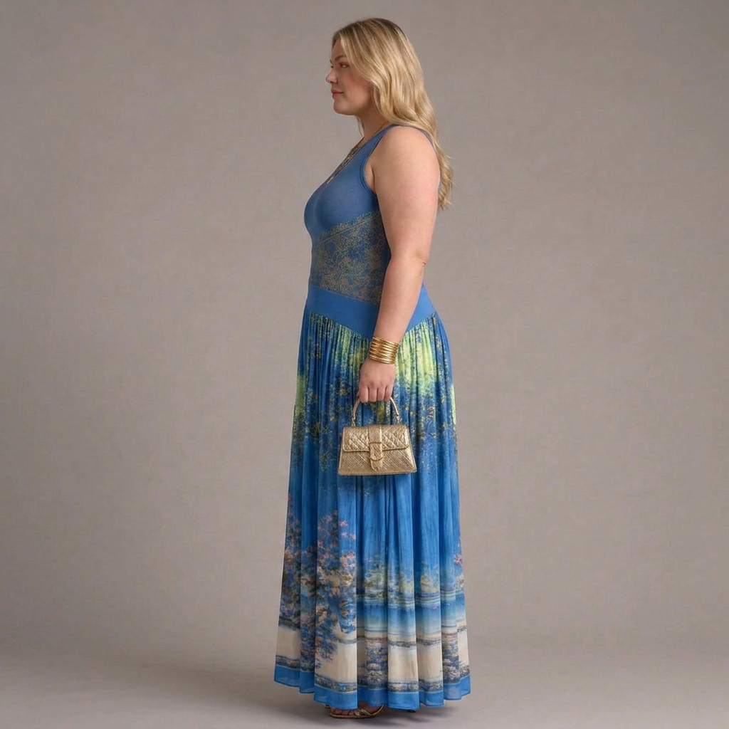 Selma | Mouwloze Geprinte Body en Vloeiende Maxi Rok Jurk
