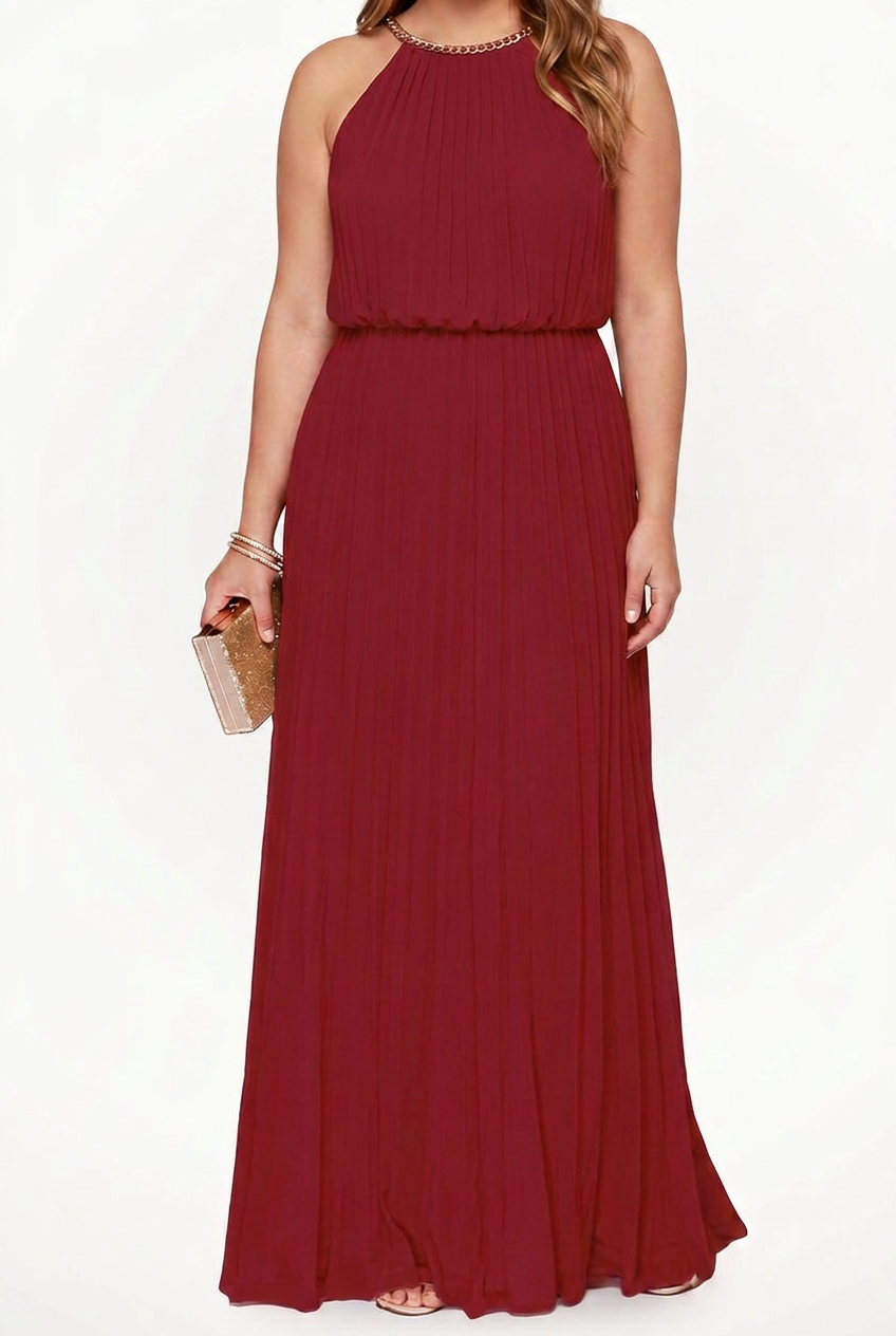 Verity – Mouwloze Geplooide Halter-Neck Maxi Jurk