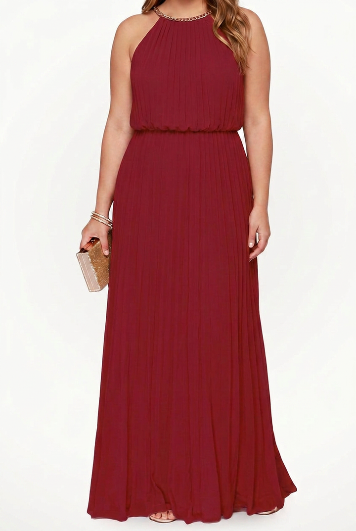 Verity – Mouwloze Geplooide Halter-Neck Maxi Jurk