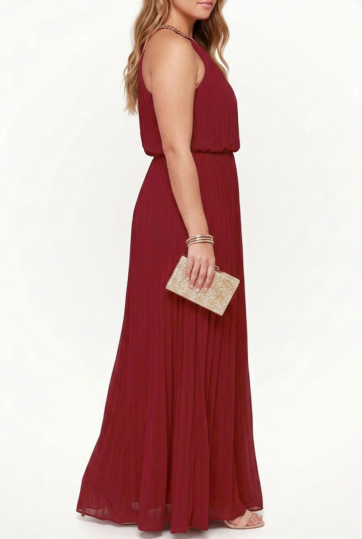 Verity – Mouwloze Geplooide Halter-Neck Maxi Jurk