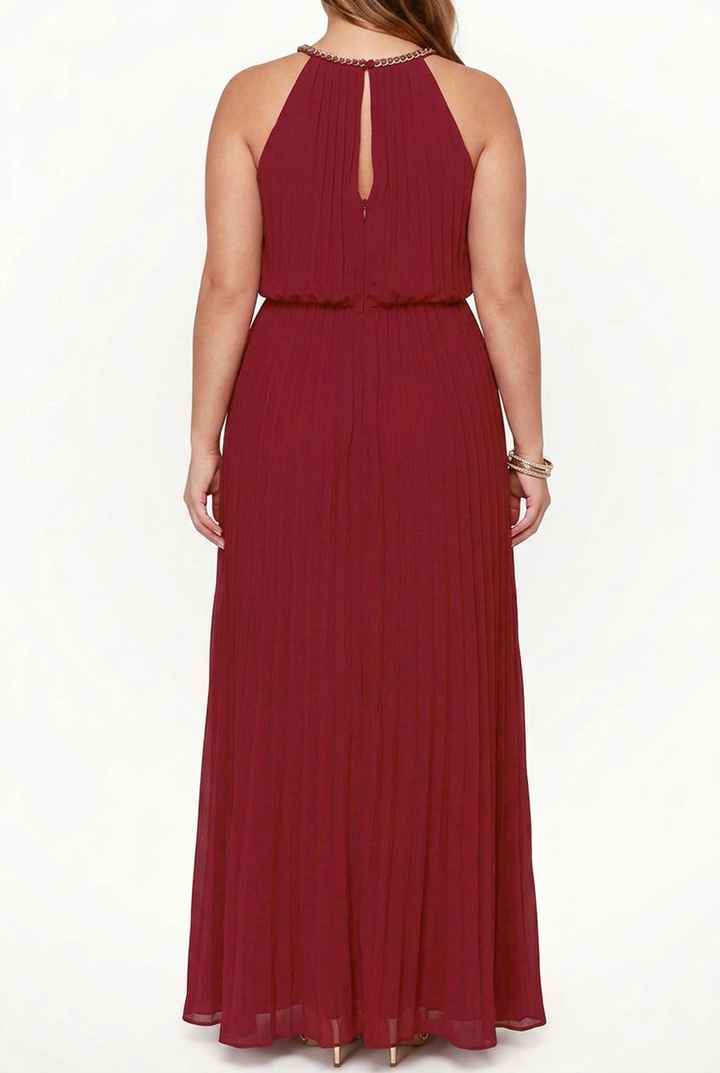 Verity – Mouwloze Geplooide Halter-Neck Maxi Jurk