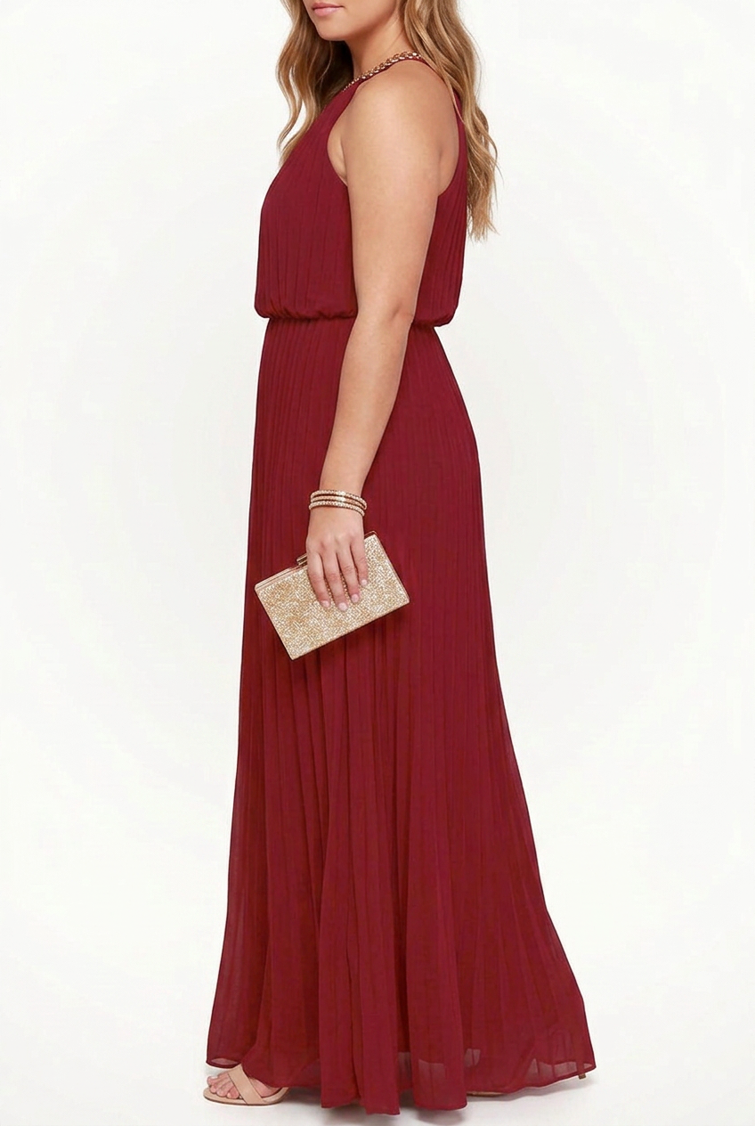 Verity – Mouwloze Geplooide Halter-Neck Maxi Jurk