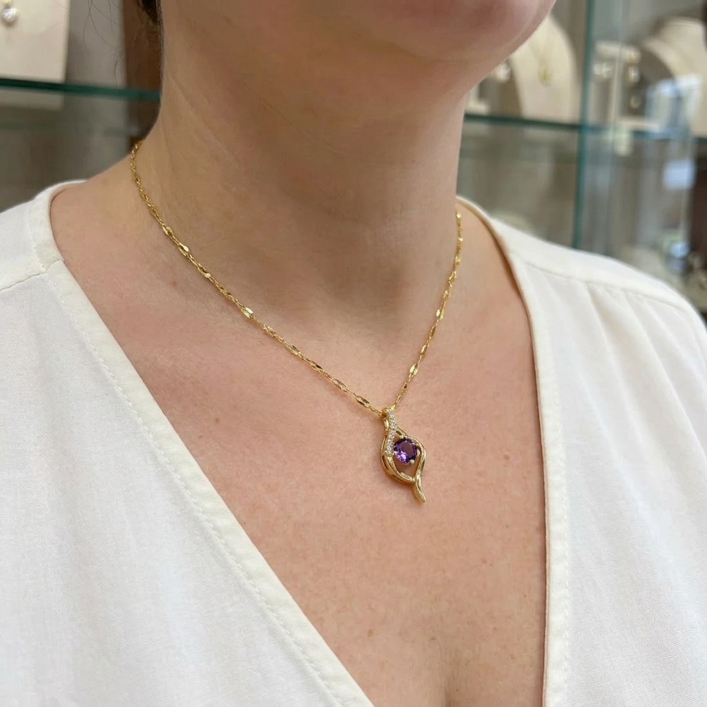 Camille Amethyst Swirl Ketting | Goud