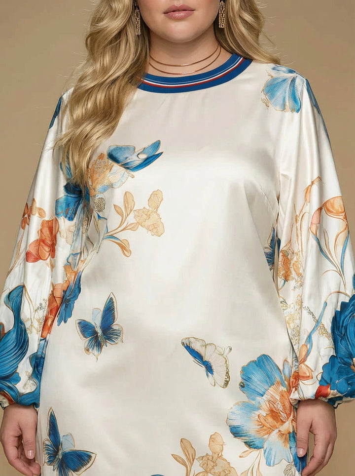 Cerys | Vintage Stijl Rechtbank Geïnspireerde Bloemenprint Satijnen Mini Jurk