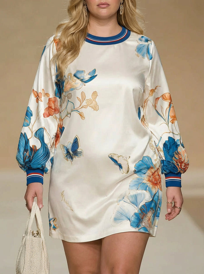 Cerys | Vintage Stijl Rechtbank Geïnspireerde Bloemenprint Satijnen Mini Jurk