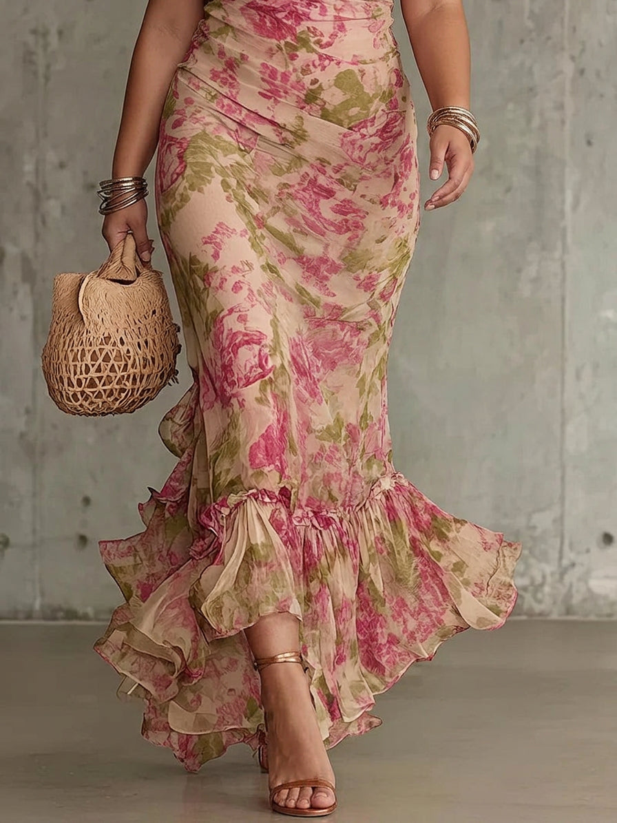 Faye | Vintage Rozenprint Puff Sleeve Maxi Jurk