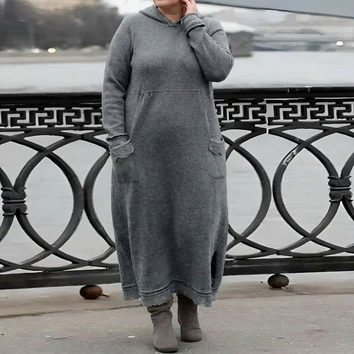 Hazel Gebreide Maxi Jurk – Cozy Lange Mouwen Overmaatse Winterjurk