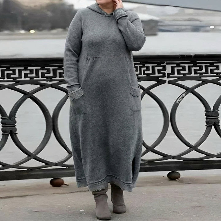 Hazel Gebreide Maxi Jurk – Cozy Lange Mouwen Overmaatse Winterjurk