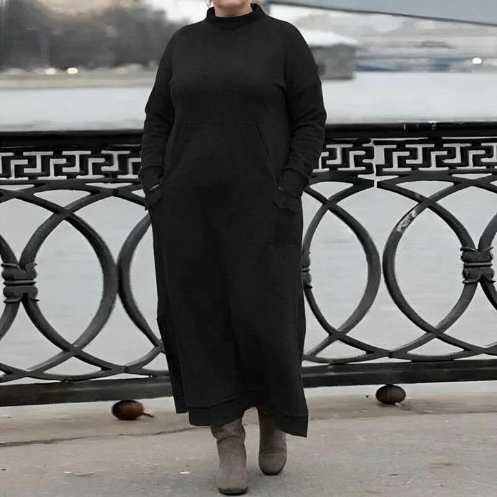 Hazel Gebreide Maxi Jurk – Cozy Lange Mouwen Overmaatse Winterjurk