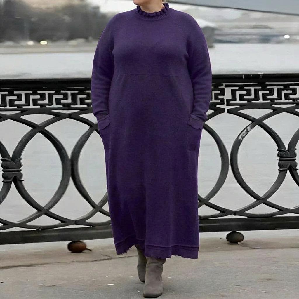 Hazel Gebreide Maxi Jurk – Cozy Lange Mouwen Overmaatse Winterjurk