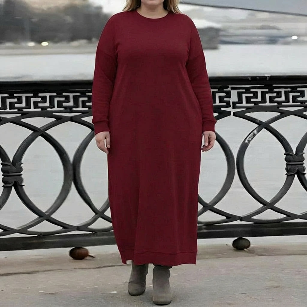 Hazel Gebreide Maxi Jurk – Cozy Lange Mouwen Overmaatse Winterjurk