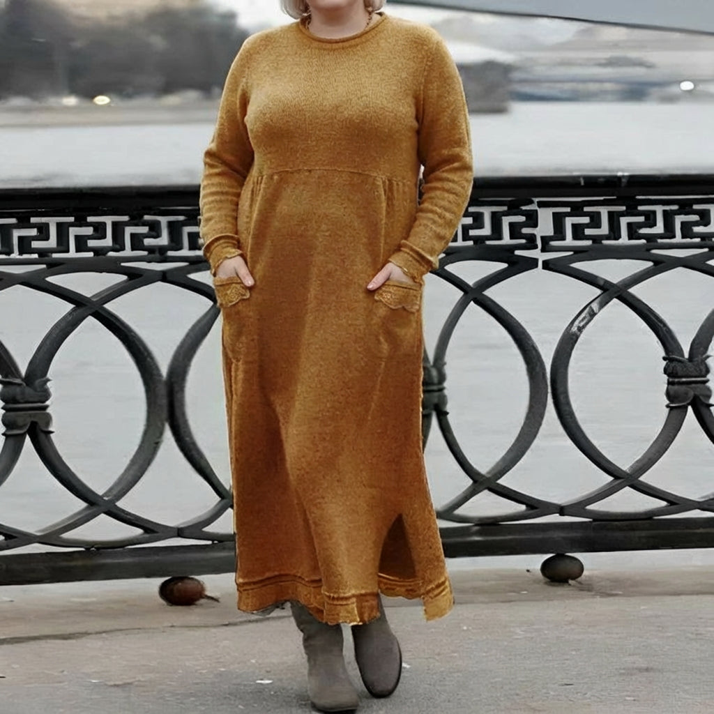 Hazel Gebreide Maxi Jurk – Cozy Lange Mouwen Overmaatse Winterjurk