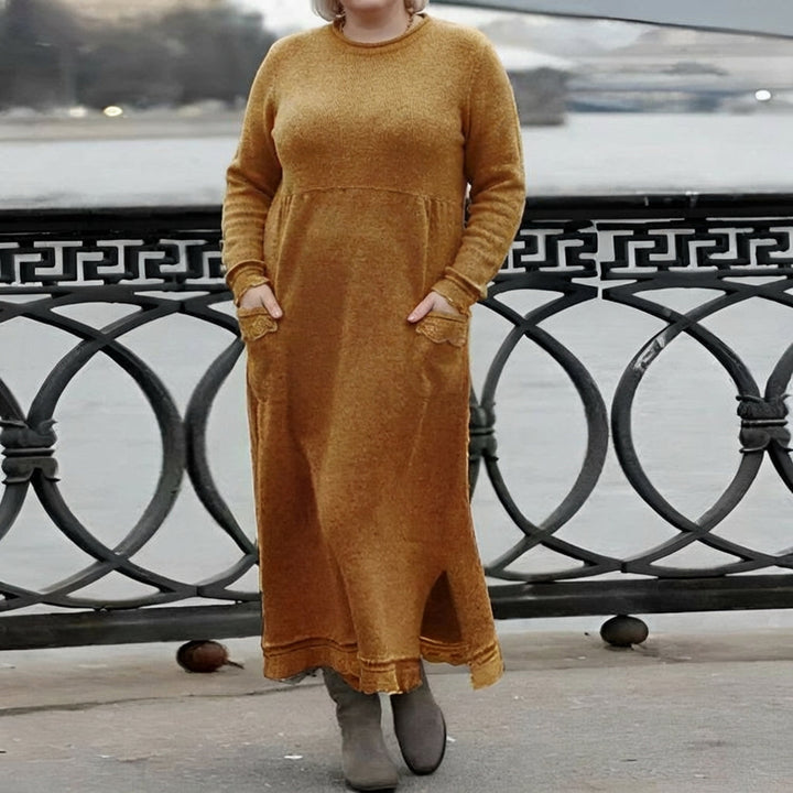 Hazel Gebreide Maxi Jurk – Cozy Lange Mouwen Overmaatse Winterjurk