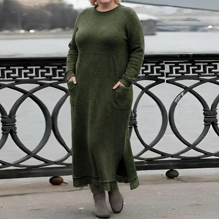 Hazel Gebreide Maxi Jurk – Cozy Lange Mouwen Overmaatse Winterjurk