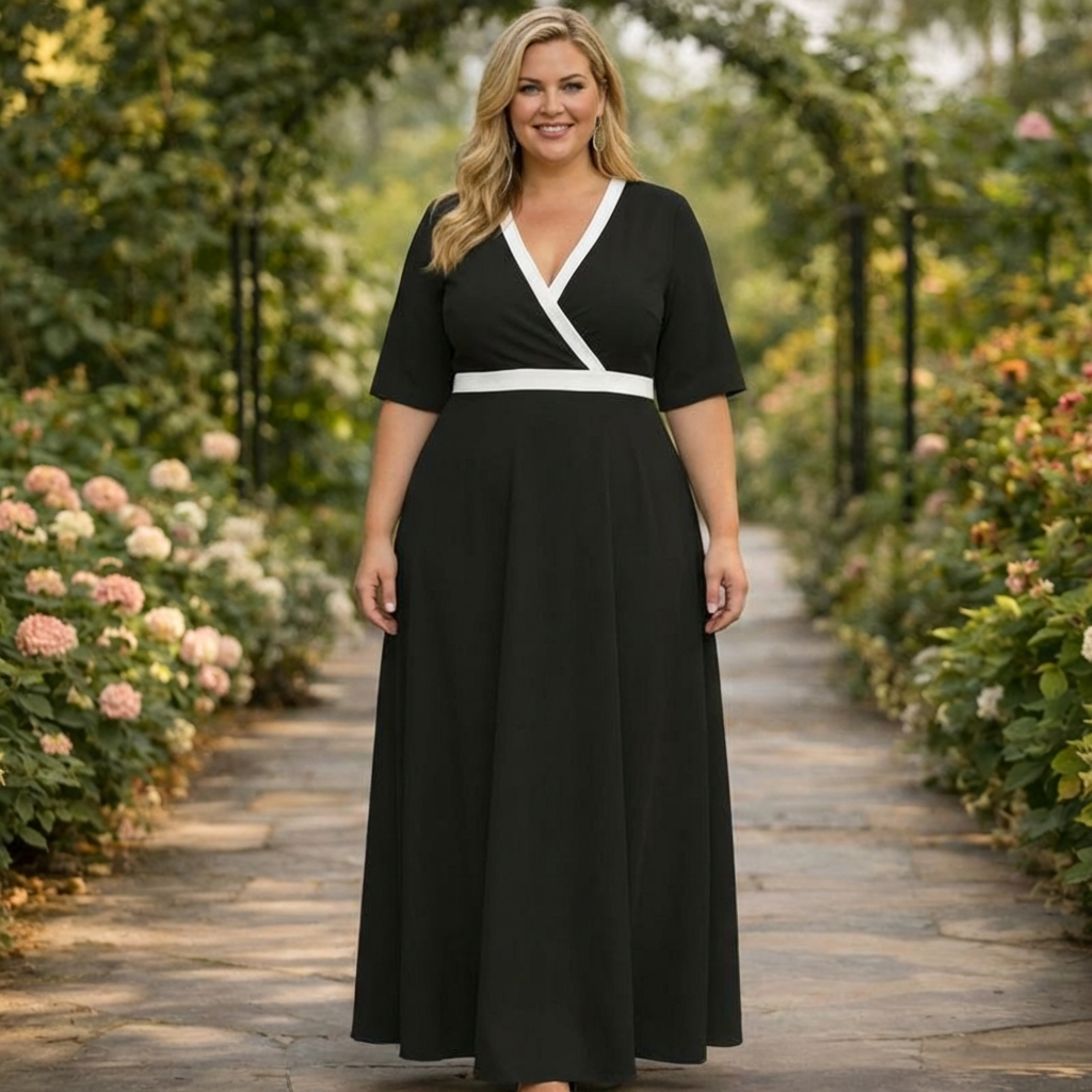 Ondine | Klassieke Contrast Maxi Jurk