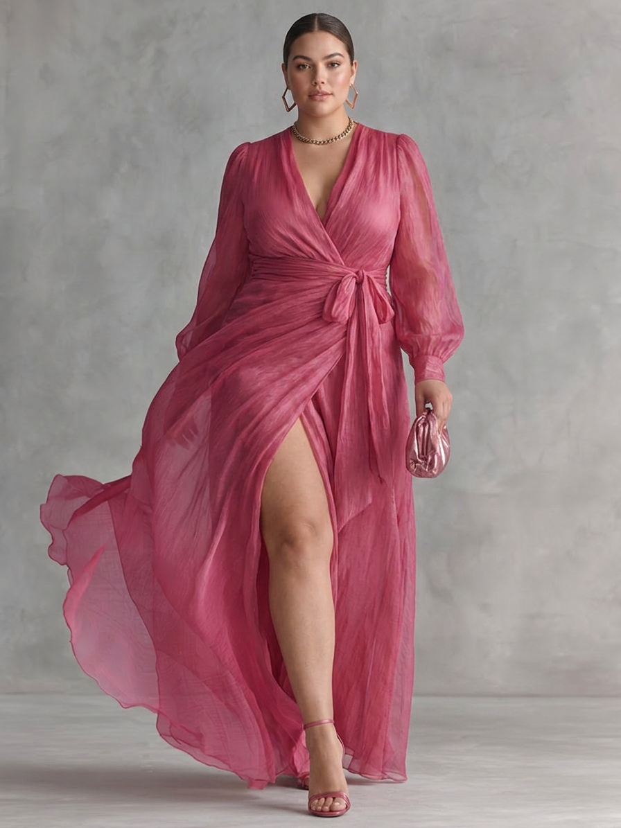 Vael | Elegante Chiffon V-hals Tailleband Lange Jurk