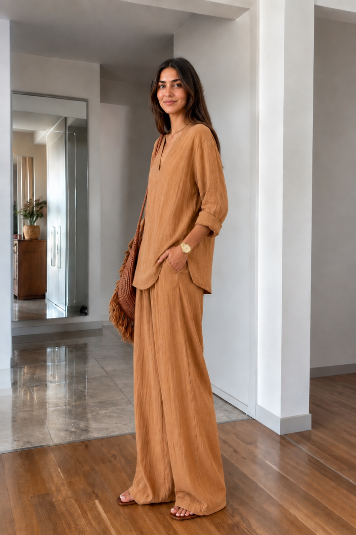 Vrouwen Pants Set met V-hals en Lange Mouwen
