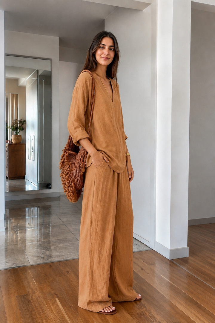 Vrouwen Pants Set met V-hals en Lange Mouwen