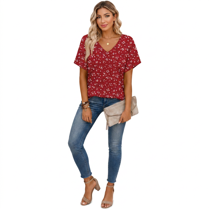 Dames Relaxed Fit V-Hals Korte Mouwen Top