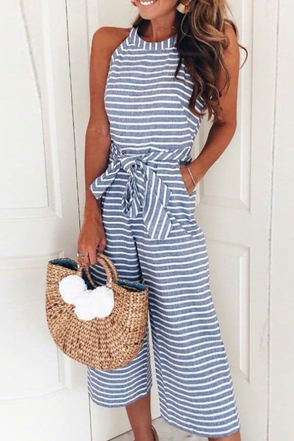 Olwen - Mooie Gestreepte Jumpsuit met Tailleband