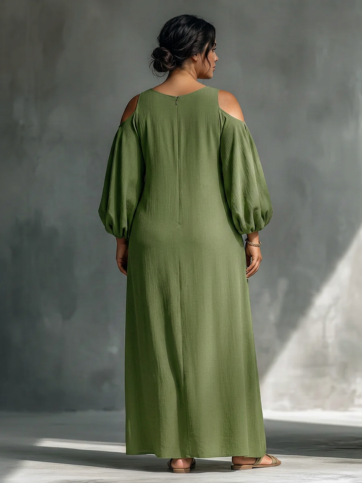 Gwendolyn | Groene Off-Shoulder Puff Sleeve Maxi Jurk