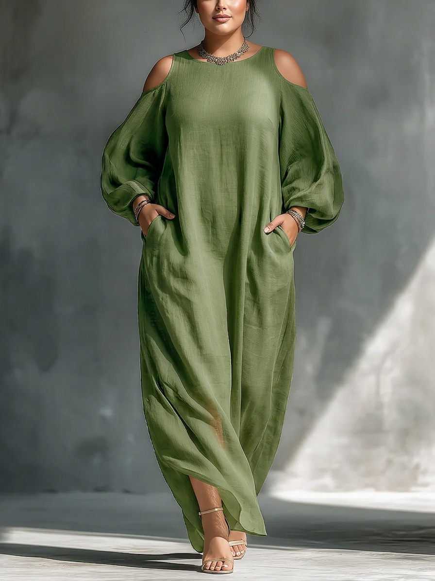 Gwendolyn | Groene Off-Shoulder Puff Sleeve Maxi Jurk