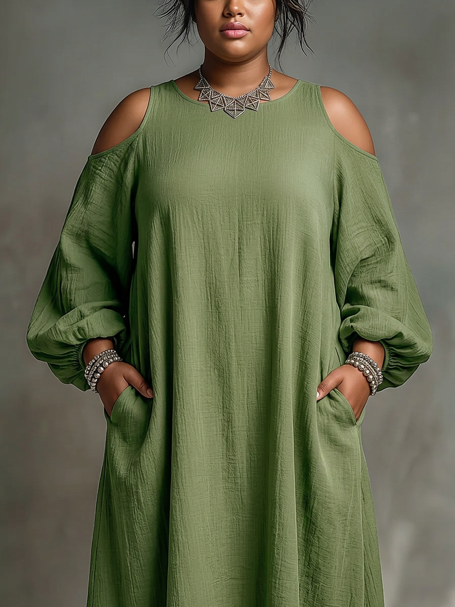 Gwendolyn | Groene Off-Shoulder Puff Sleeve Maxi Jurk