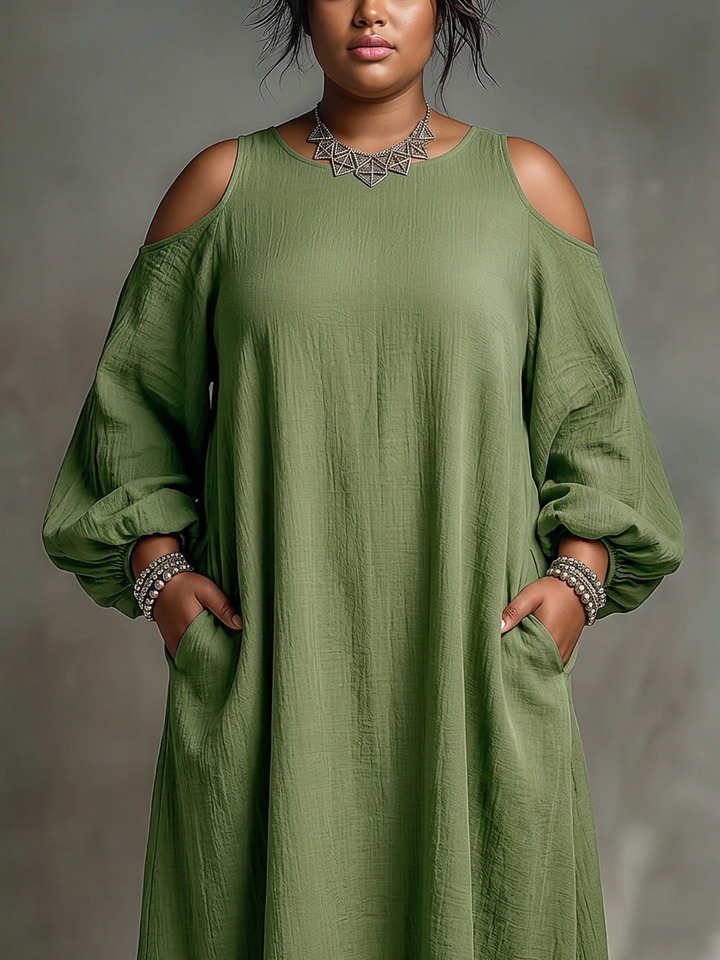 Gwendolyn | Groene Off-Shoulder Puff Sleeve Maxi Jurk