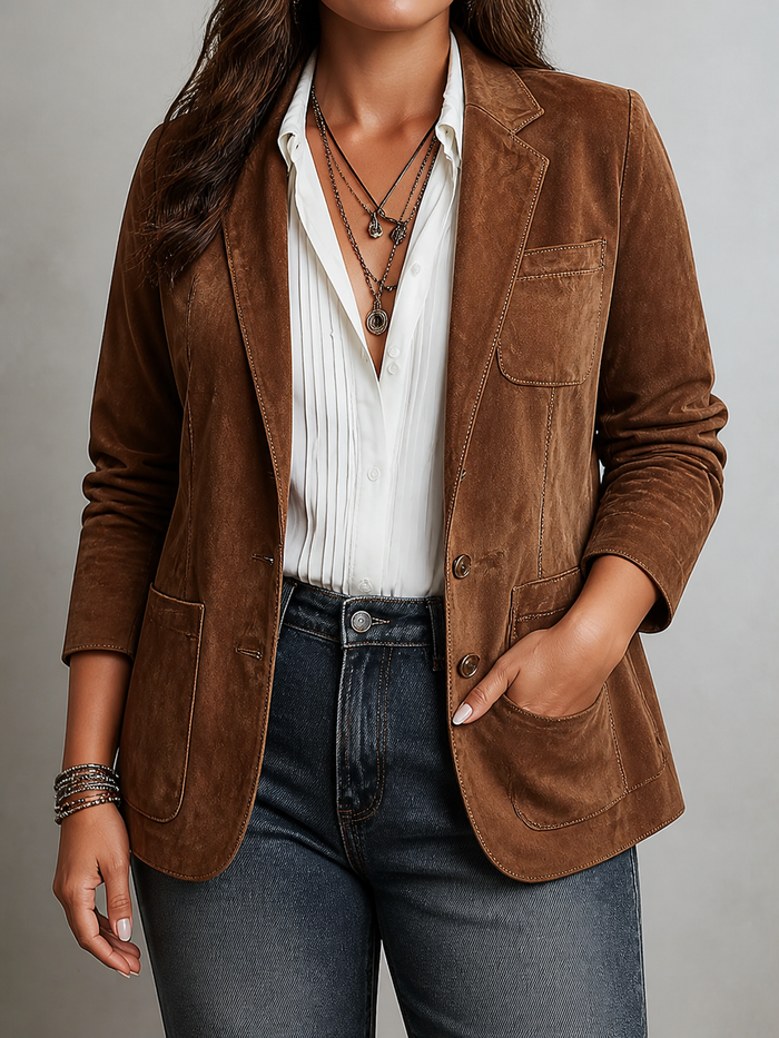 Dames Blazer met Contrasterende Stiksels en Knoopsluiting