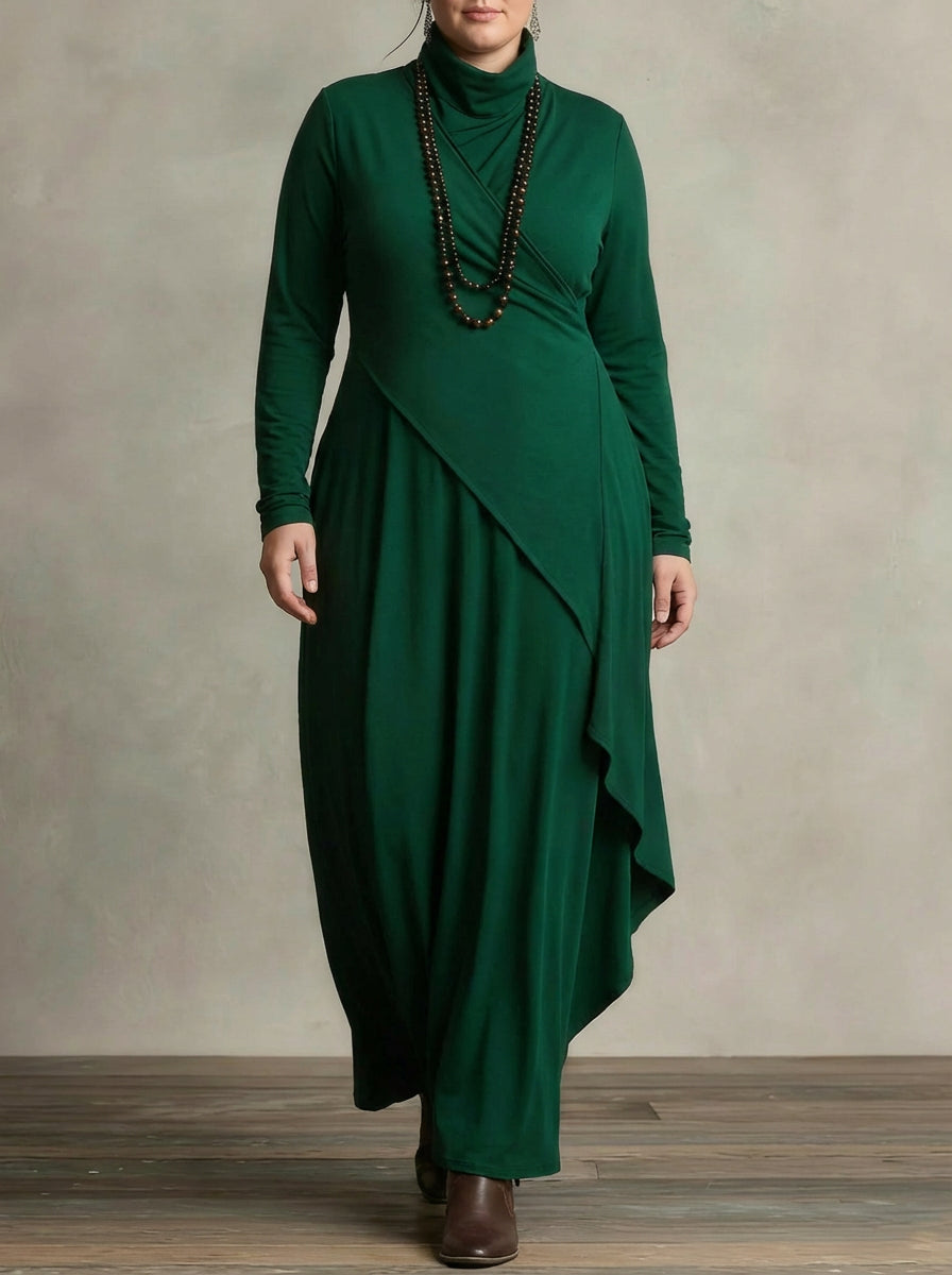MONROE | GEPLISSEERDE ASYMMETRISCHE HOOGE Kraag MAXI JURK