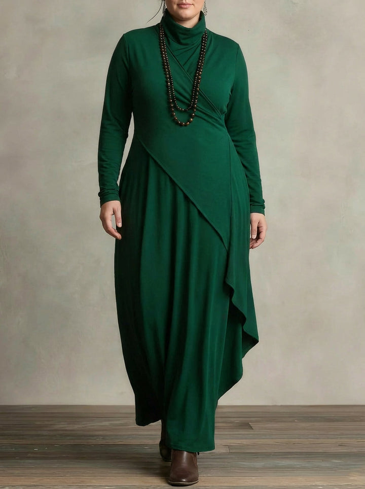 MONROE | GEPLISSEERDE ASYMMETRISCHE HOOGE Kraag MAXI JURK