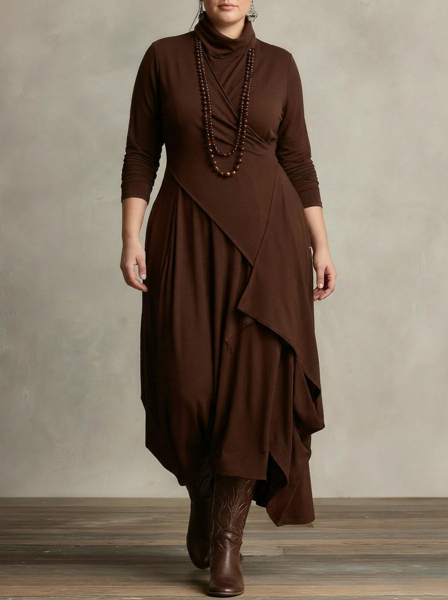 MONROE | GEPLISSEERDE ASYMMETRISCHE HOOGE Kraag MAXI JURK