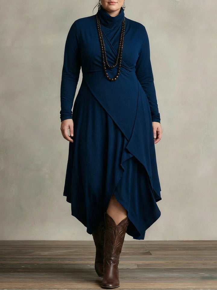 MONROE | GEPLISSEERDE ASYMMETRISCHE HOOGE Kraag MAXI JURK