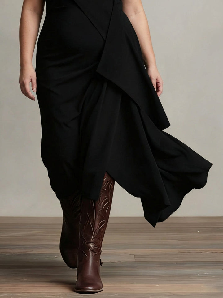 MONROE | GEPLISSEERDE ASYMMETRISCHE HOOGE Kraag MAXI JURK