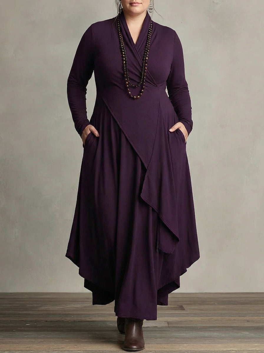 MONROE | GEPLISSEERDE ASYMMETRISCHE HOOGE Kraag MAXI JURK